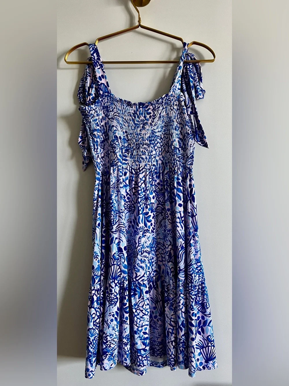 Lilly Pulitzer Kailua Smocked Dress High Tides Good Vibes Bow Strap Size Medium - Picture 12 of 14